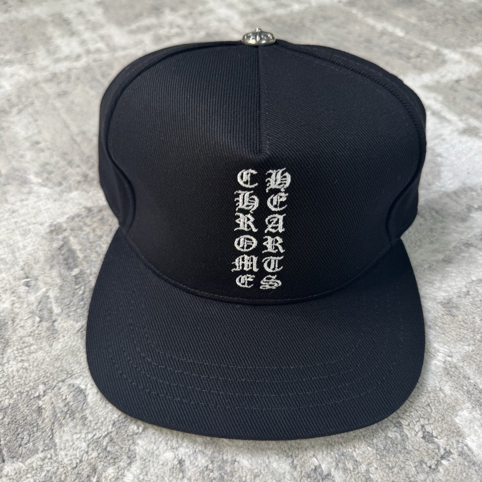 Chrome Hearts Waxed Denim Vertical Logo Baseball Hat 