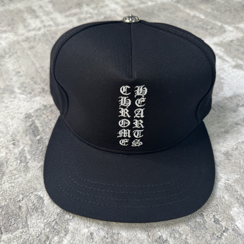 Chrome Hearts Waxed Denim Vertical Logo Baseball Hat 