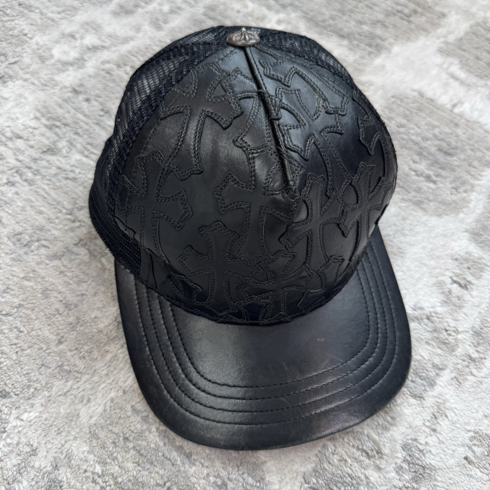 Chrome Hearts Cemetery Leather Cross Patch Trucker Hat