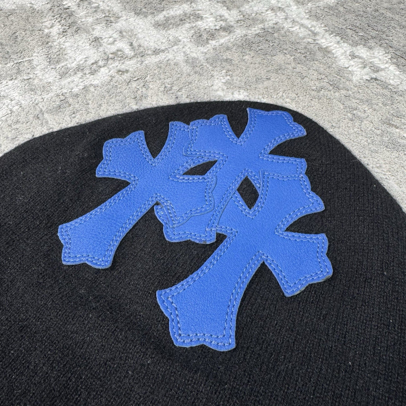 Chrome Hearts Triple cross Leather Patch Ski Mask Beanie 