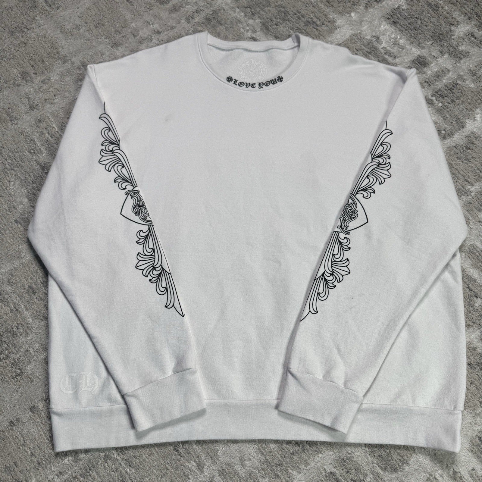 Chrome Hearts Love You Floral Heart Sleeve Pullover Crewneck 