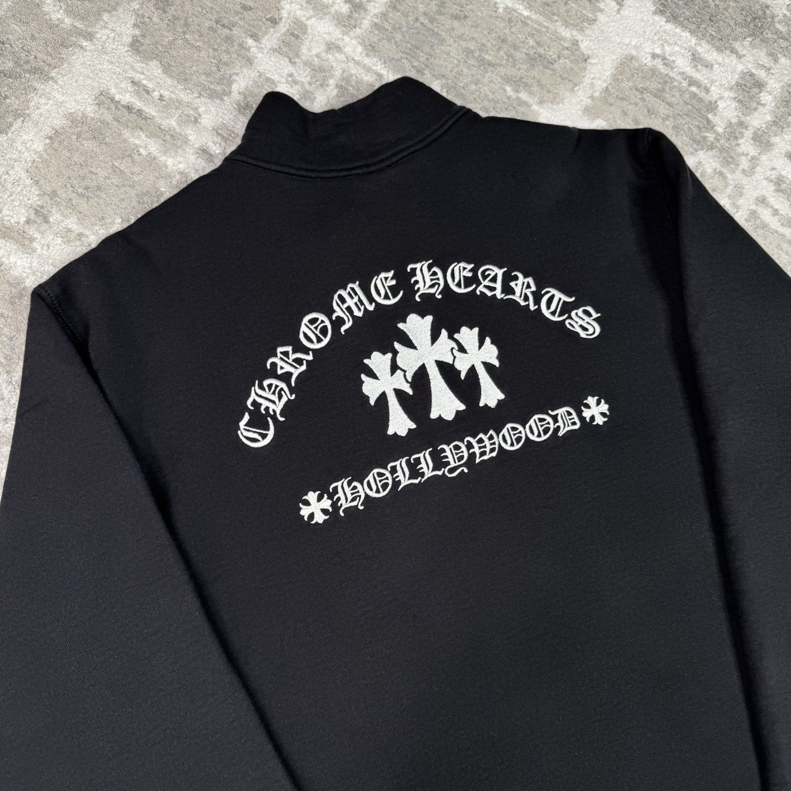 Chrome Hearts King Taco Triple Cross Embroidered Quarter Zip Up Pullover 