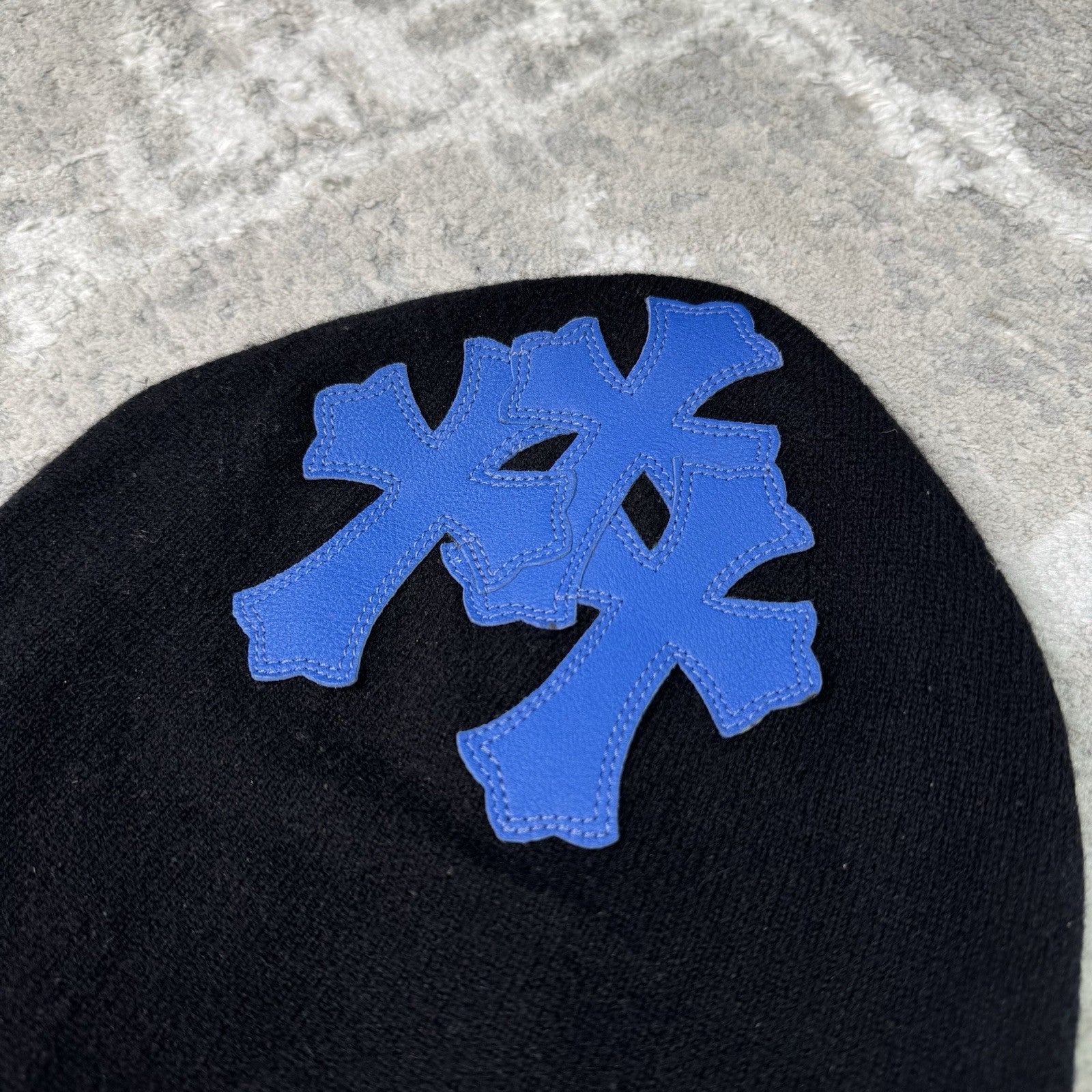 Chrome Hearts Triple cross Leather Patch Ski Mask Beanie 
