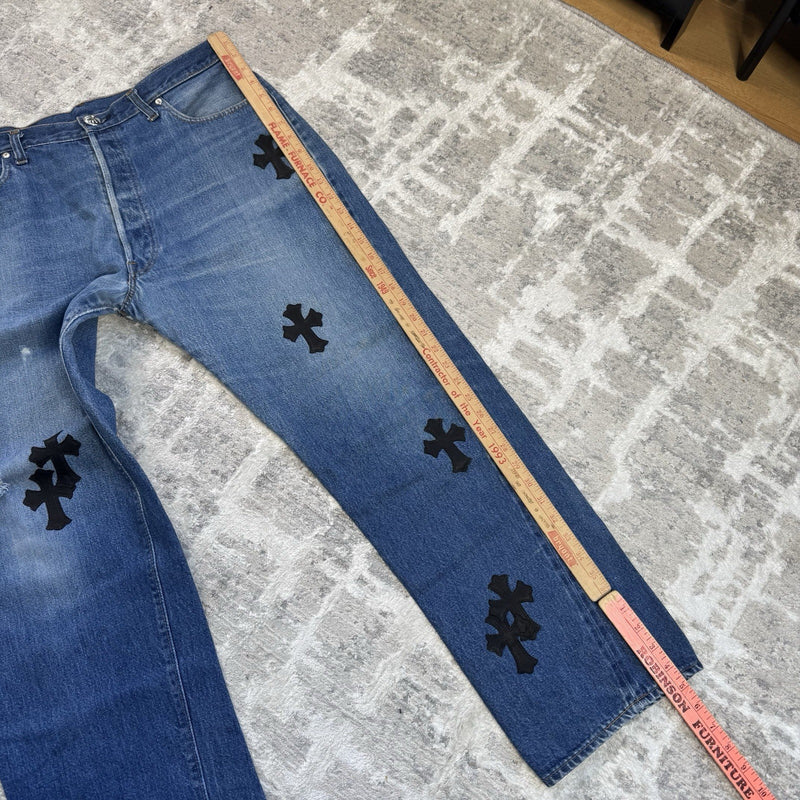 Chrome Hearts Levi 501 Leather Patch Cross Denim Jeans 