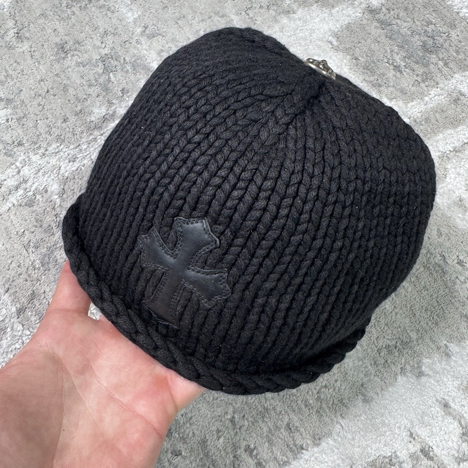 Chrome Hearts Cashmere Leather Patch Cross Beanie Hat 