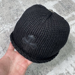 Chrome Hearts Cashmere Leather Patch Cross Beanie Hat 