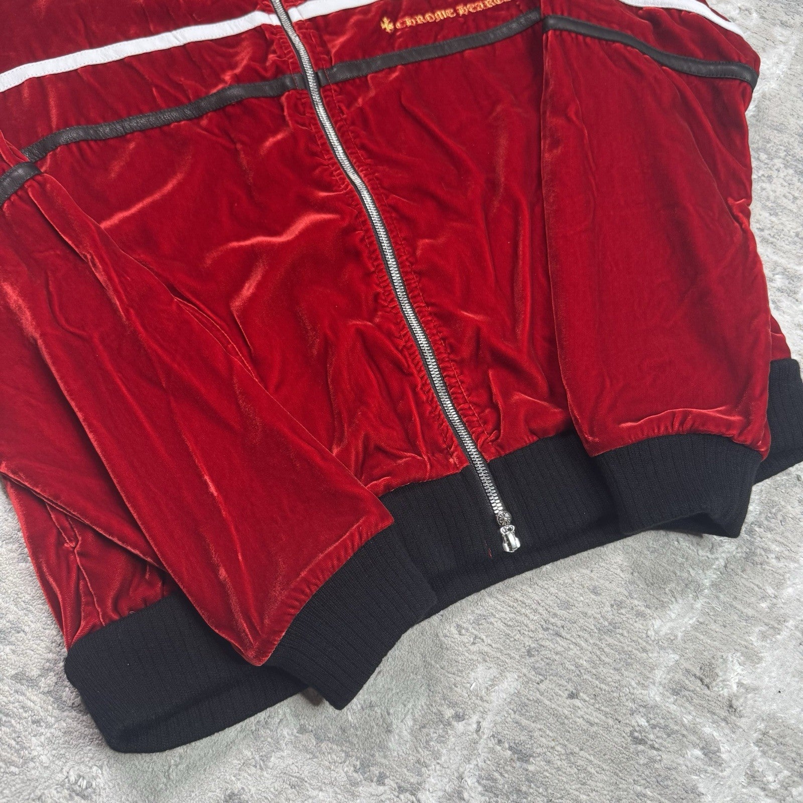 Chrome Hearts Velour Leather Zip Up Track Jacket 