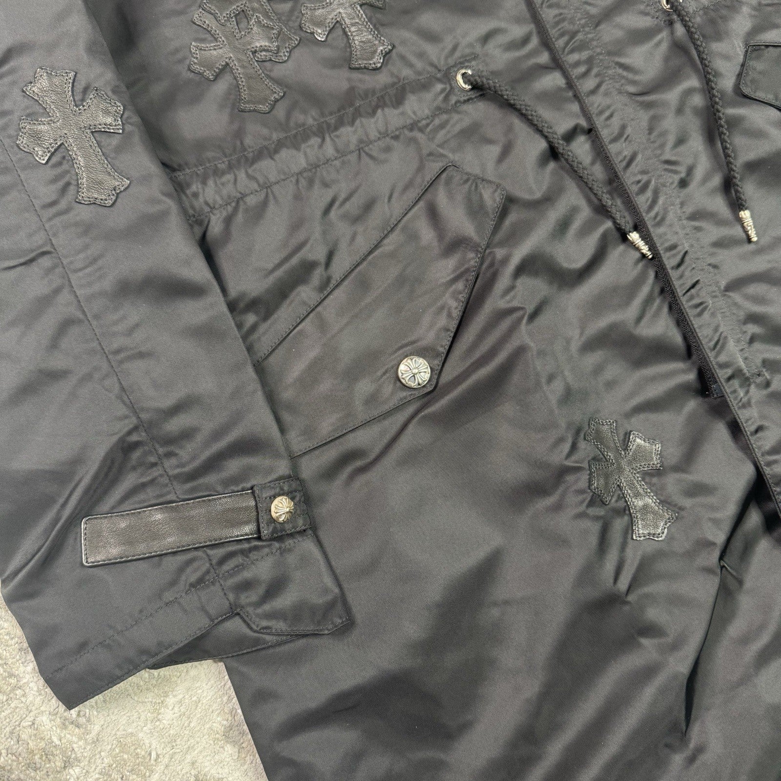 Chrome Hearts Cross Patch Nylon Fishtail Zip Up Parka Jacket 