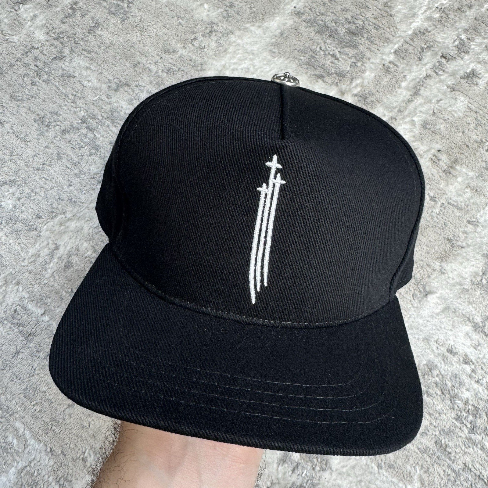Chrome Hearts Triple Cross Waxed Denim Baseball Hat