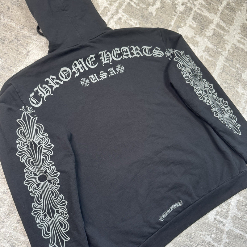 Chrome Hearts Friends And Family Grey Print Floral Pullover Hoodie 
