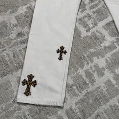 Chrome Hearts Levi 501 Cheetah Cross Patch Denim Jeans 