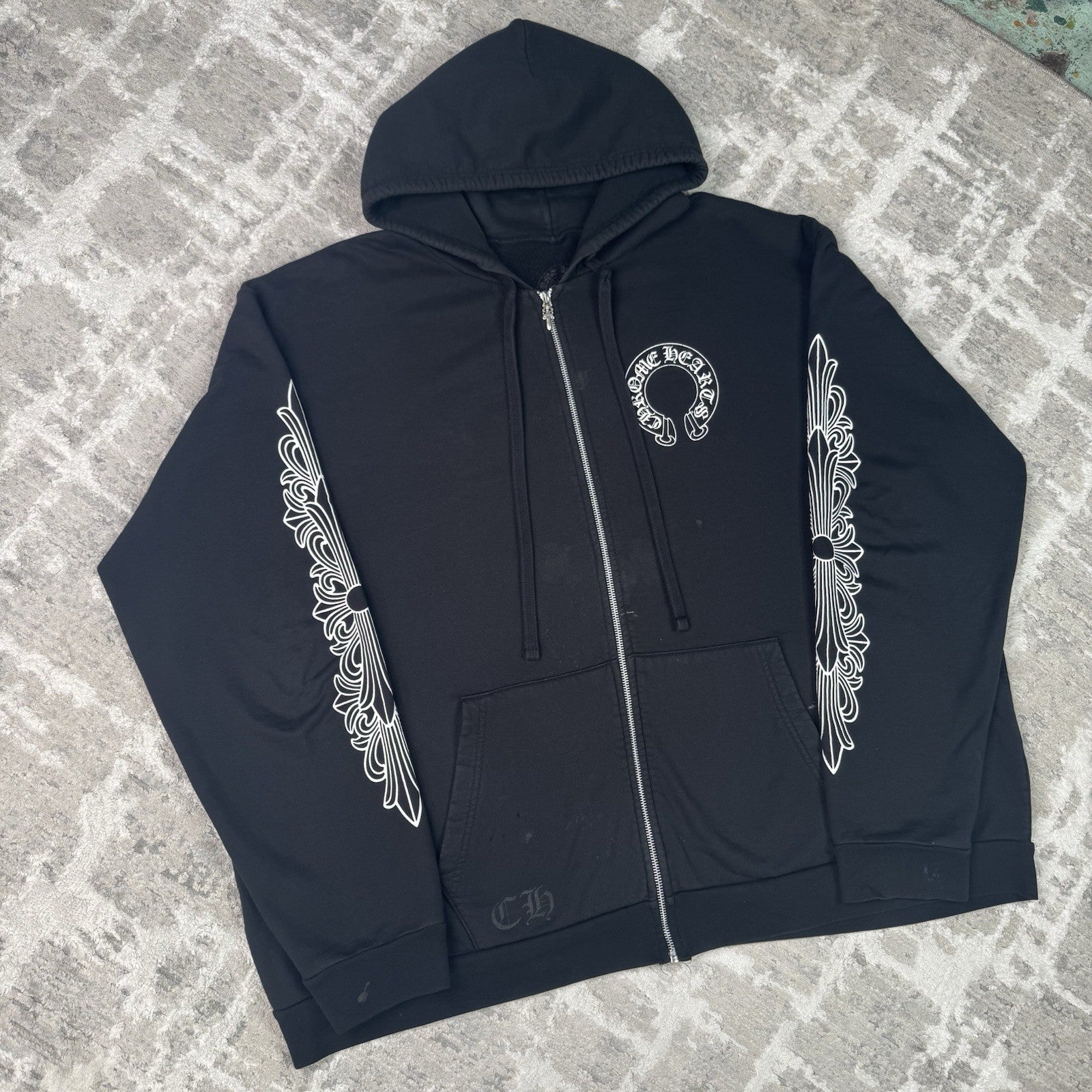 Chrome Hearts Horseshoe Floral Zip Up Hoodie 