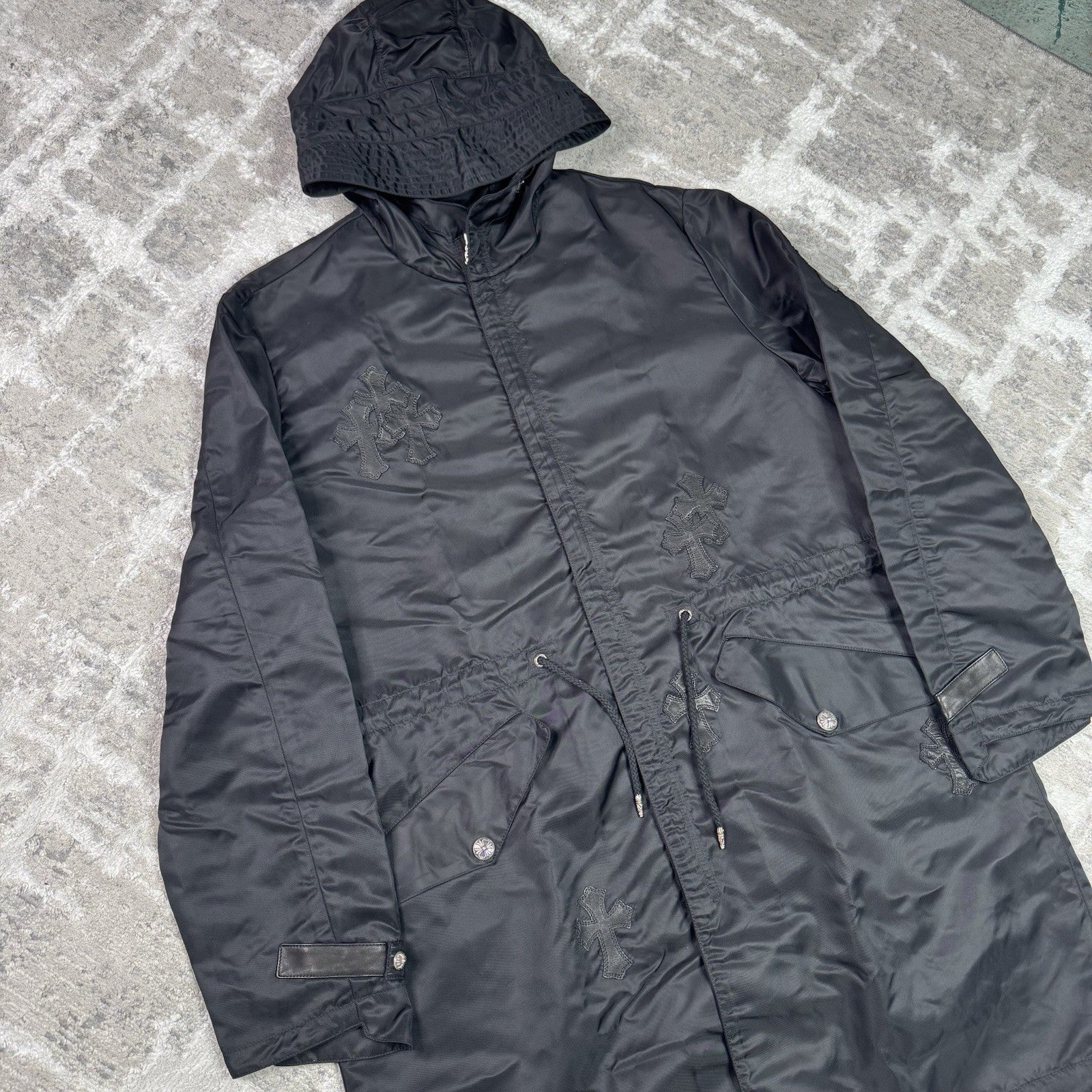 Chrome Hearts Cross Patch Nylon Fishtail Zip Up Parka Jacket 