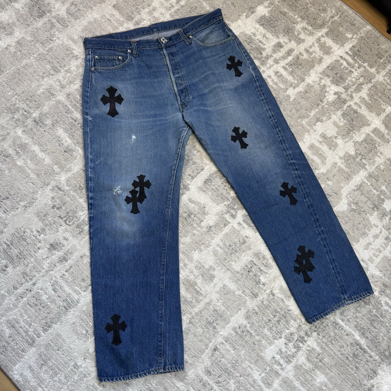 Chrome Hearts Levi 501 Leather Patch Cross Denim Jeans 