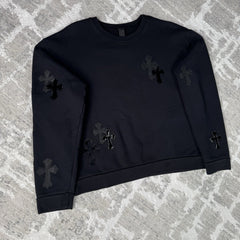 Chrome Hearts Leather Multi Cross Patch Pullover Crewneck Sweatshirt 