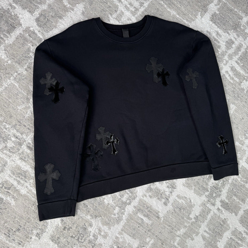 Chrome Hearts Leather Multi Cross Patch Pullover Crewneck Sweatshirt 