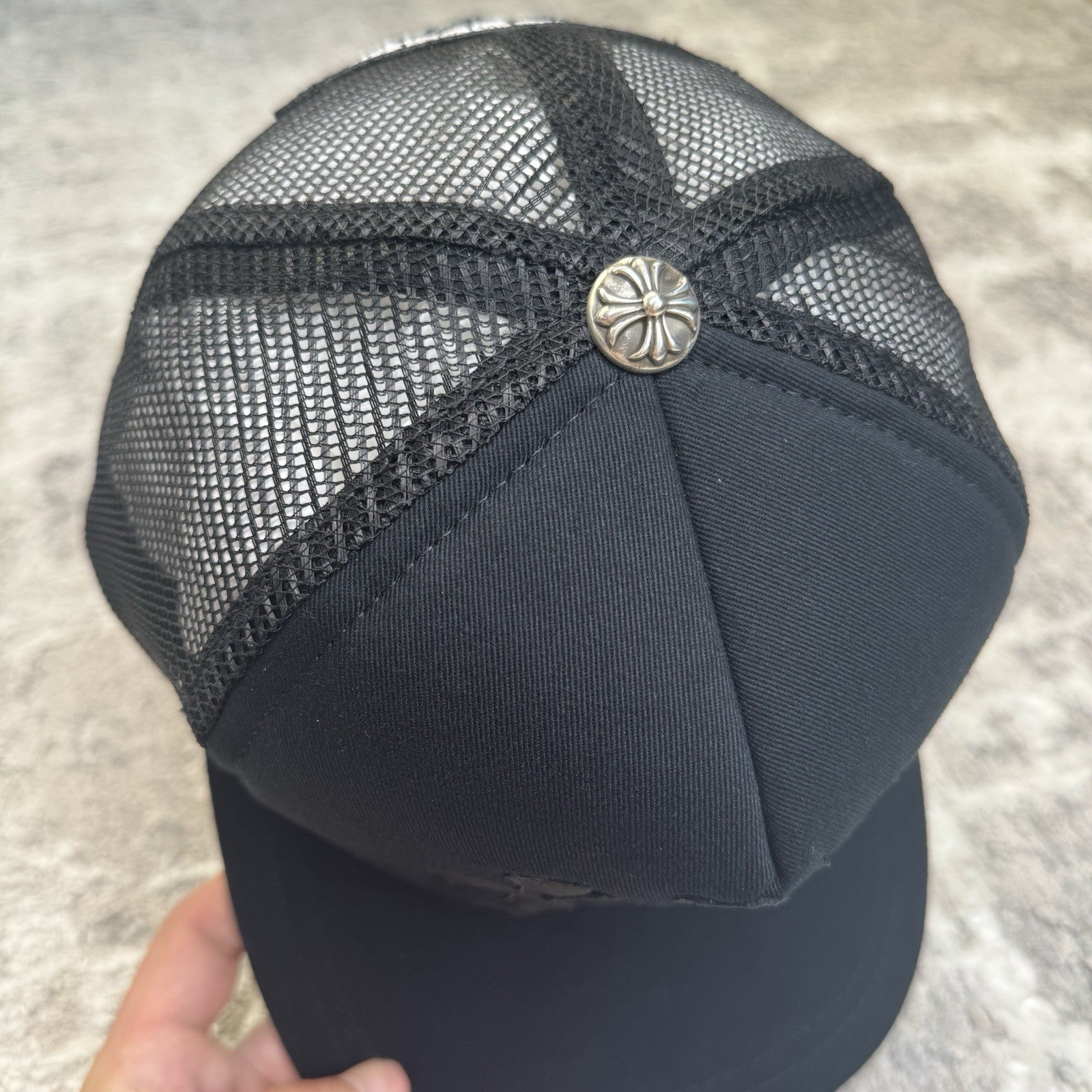 Chrome Hearts Leather Triple Cross Patch Trucker Hat 