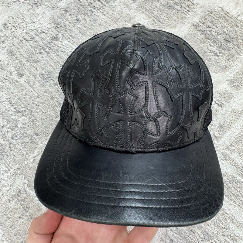 Chrome Hearts Cemetery Leather Cross Patch Trucker Hat