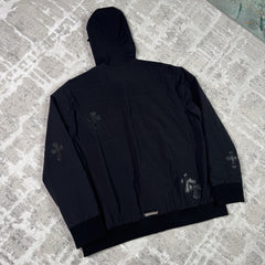 Chrome Hearts Leather Cross Patch Quilted Zip Up Hooded Bomber Jacket 