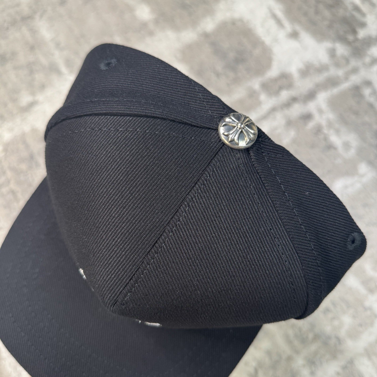 Chrome Hearts Waxed Denim Dagger Logo Baseball Hat