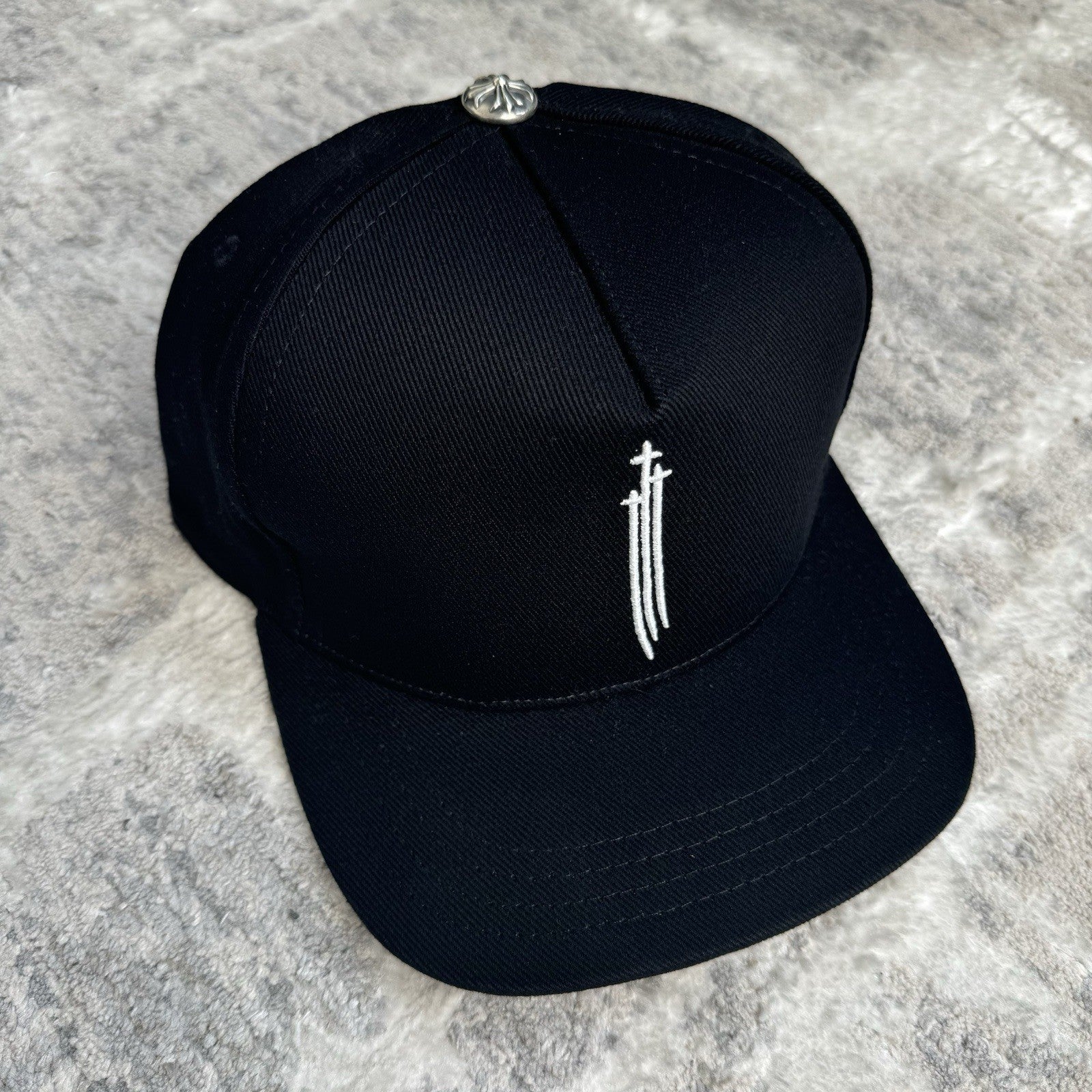 Chrome Hearts Triple Cross Waxed Denim Baseball Hat