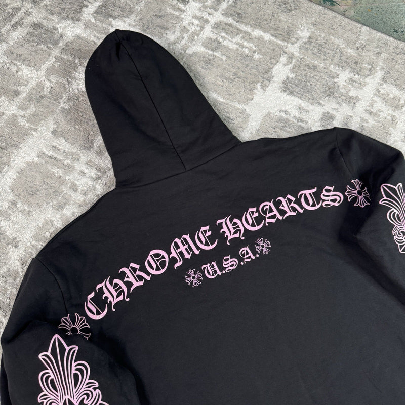 Chrome Hearts Friends And Family Pink Glitter Floral Pullover Hoodie