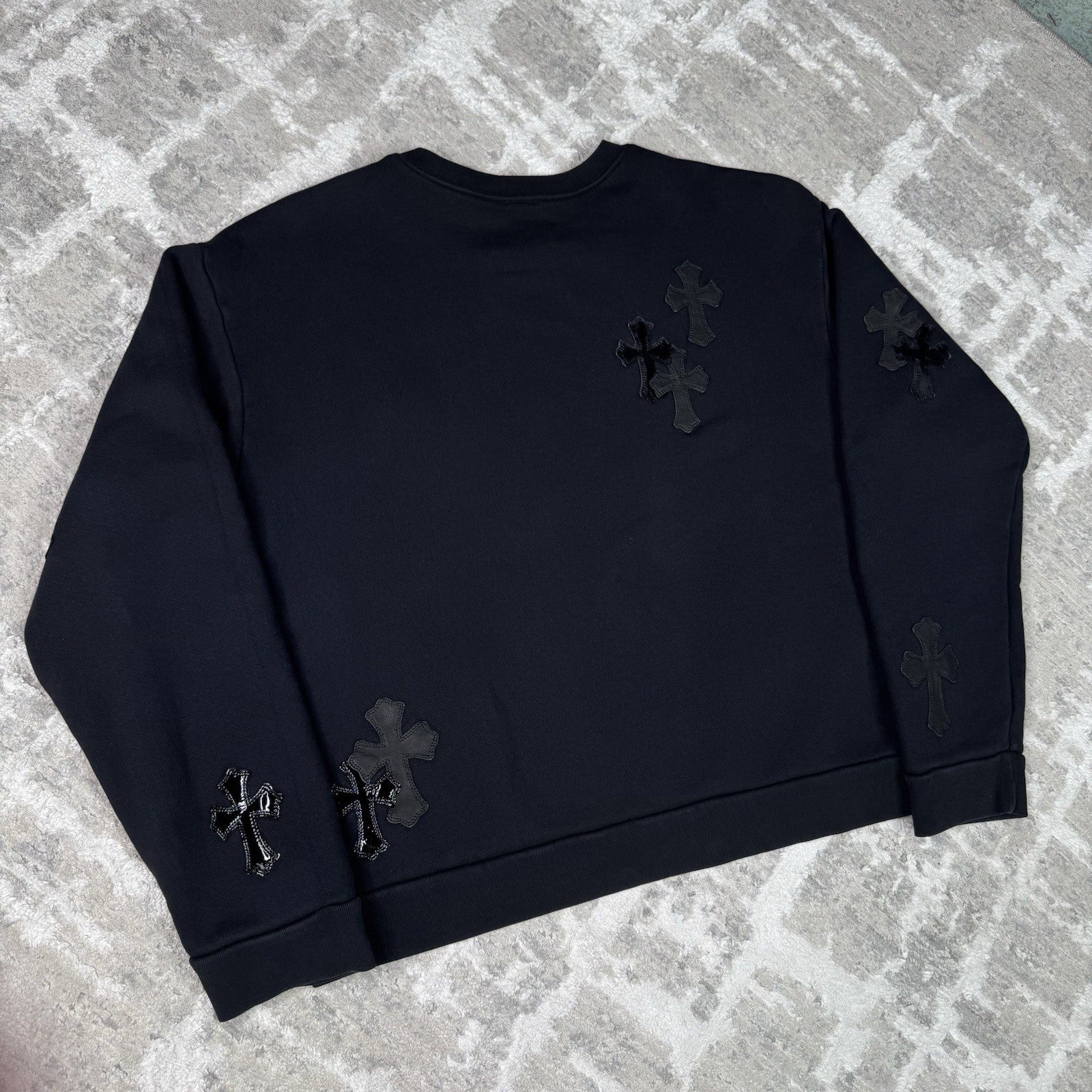 Chrome Hearts Leather Multi Cross Patch Pullover Crewneck Sweatshirt 