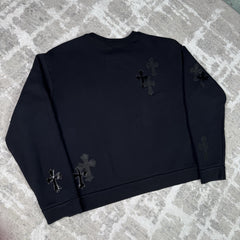Chrome Hearts Leather Multi Cross Patch Pullover Crewneck Sweatshirt 