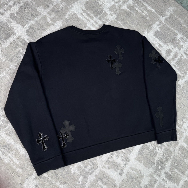 Chrome Hearts Leather Multi Cross Patch Pullover Crewneck Sweatshirt 