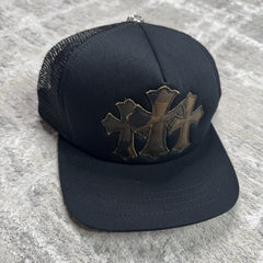 Chrome Hearts Camo Leather Triple Cross Trucker Hat