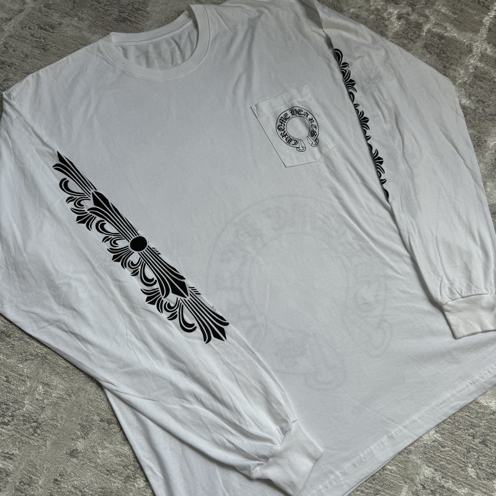 Chrome Hearts Floral Horseshoe Long Sleeve Pocket Tee Shirt 