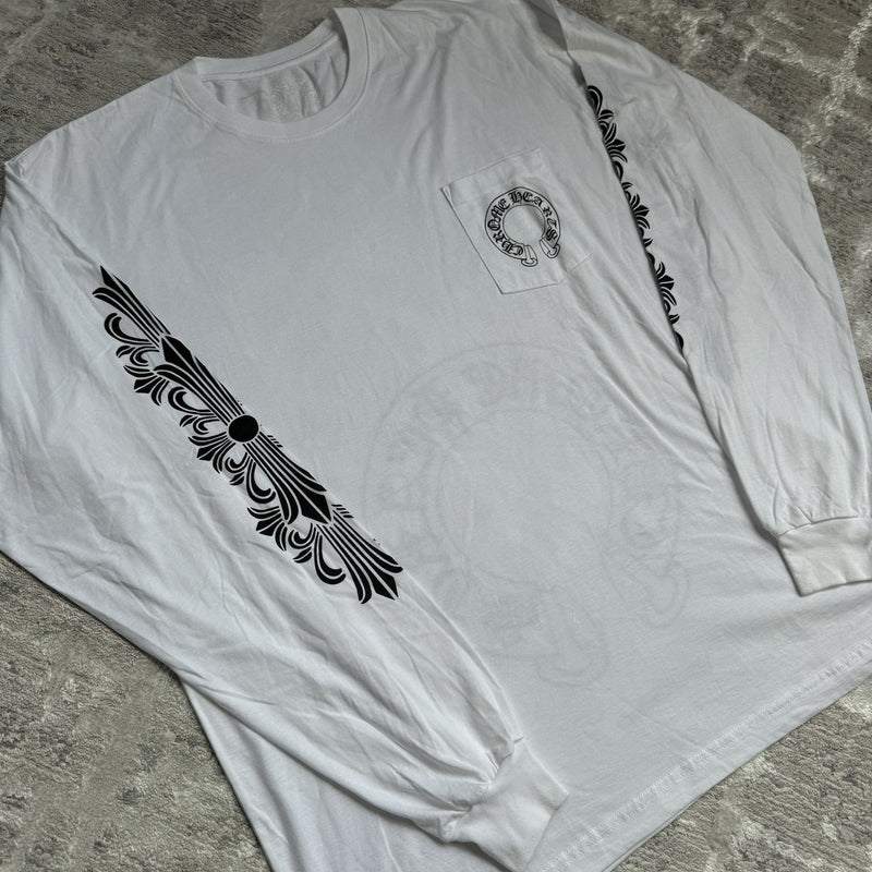 Chrome Hearts Floral Horseshoe Long Sleeve Pocket Tee Shirt 