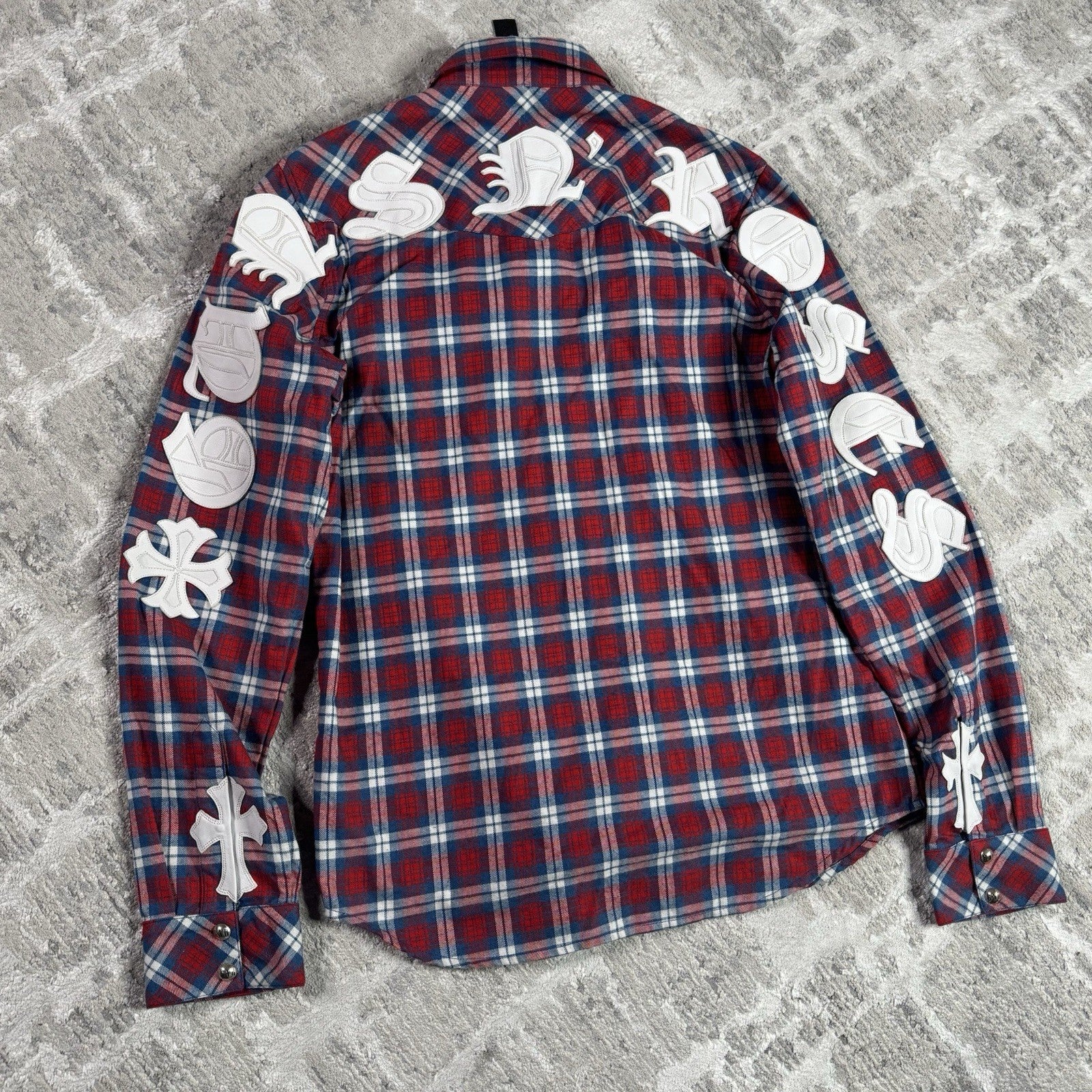 Chrome Hearts Guns N Roses Leather Patch Button Up 