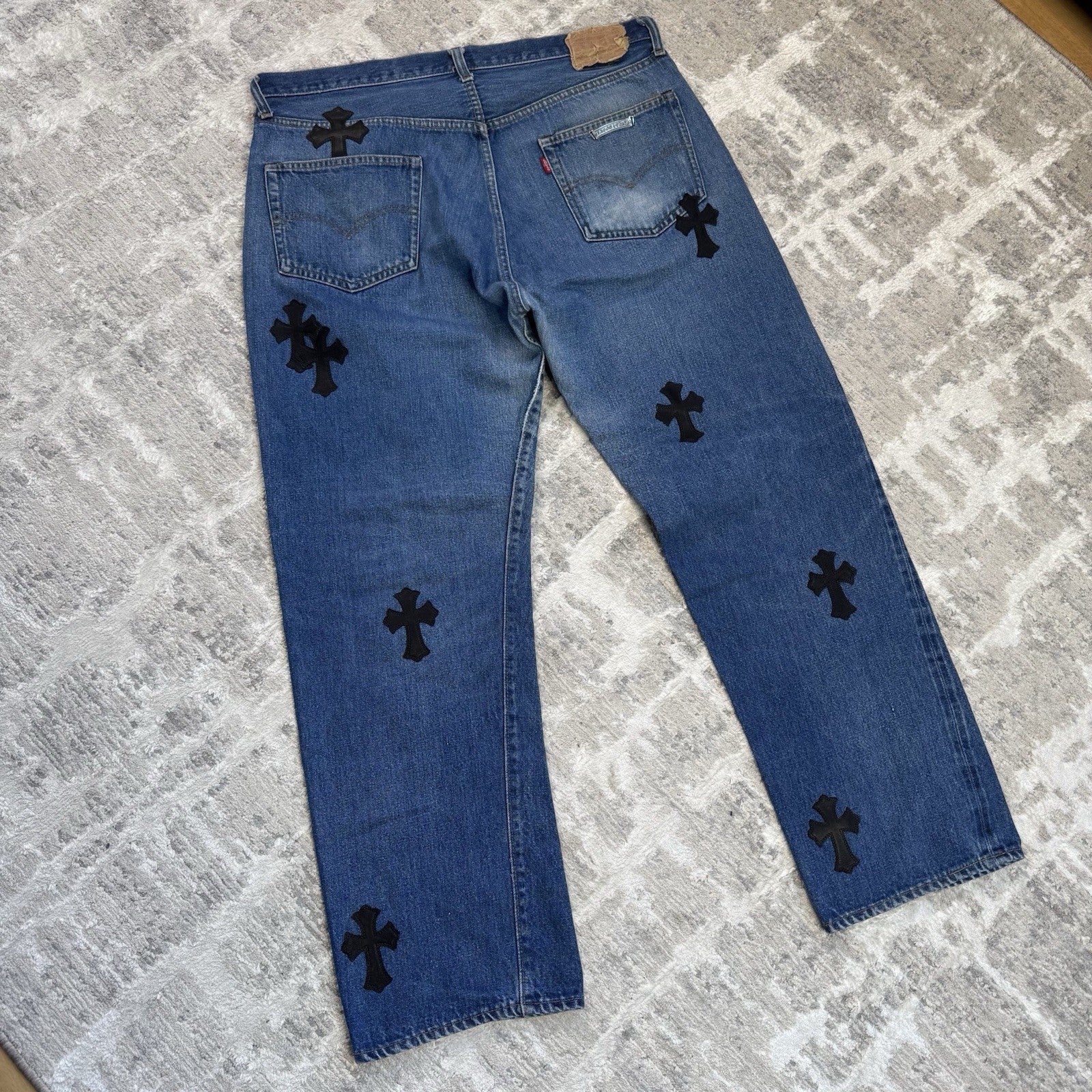Chrome Hearts Levi 501 Leather Patch Cross Denim Jeans 