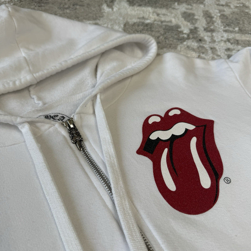 Chrome Hearts Rolling Stones Floral Horseshoe Zip Up Hoodie 