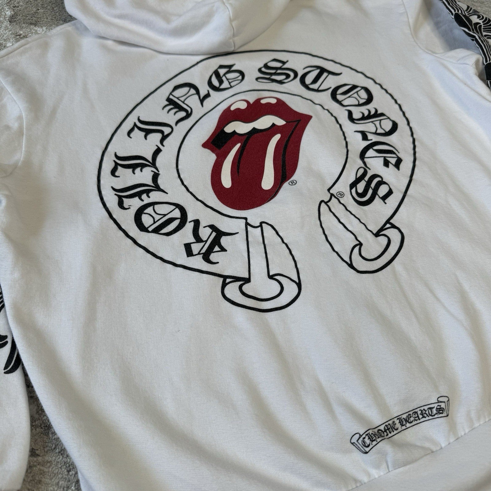 Chrome Hearts Rolling Stones Floral Horseshoe Zip Up Hoodie 