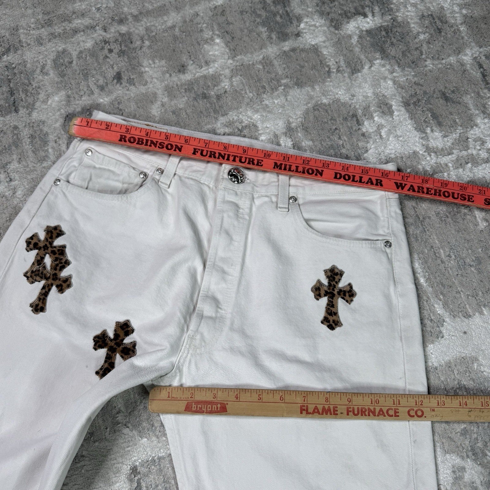 Chrome Hearts Levi 501 Cheetah Cross Patch Denim Jeans 