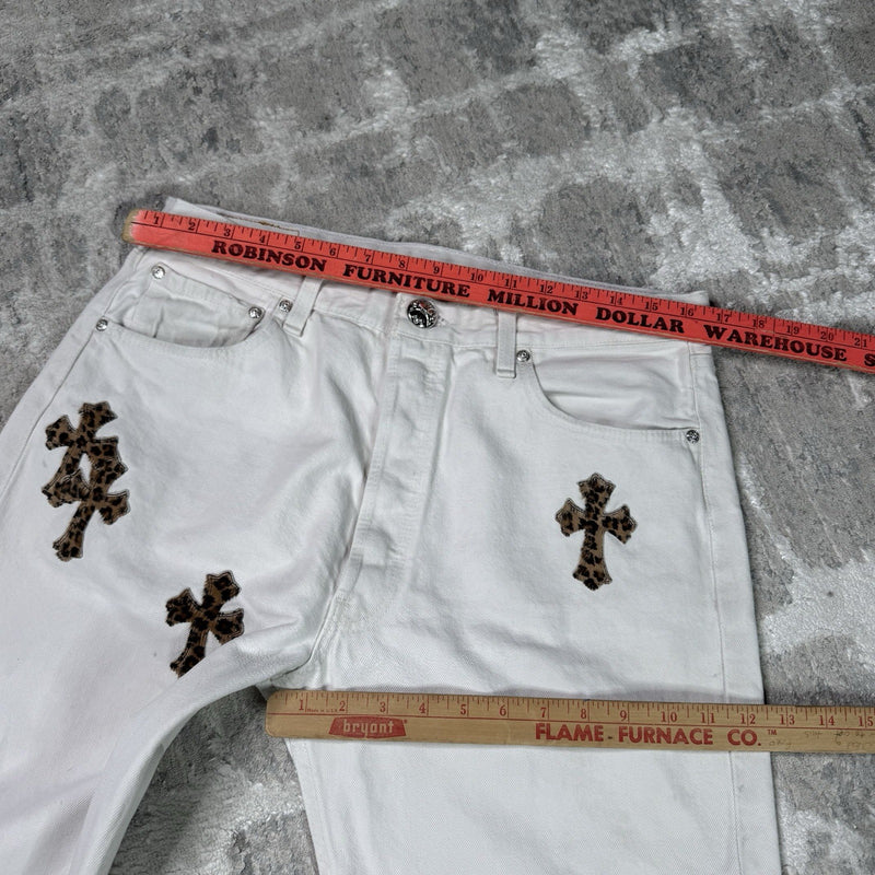 Chrome Hearts Levi 501 Cheetah Cross Patch Denim Jeans 