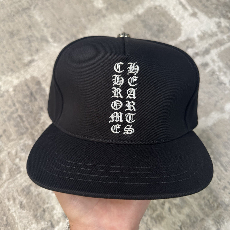Chrome Hearts Waxed Denim Vertical Logo Baseball Hat 