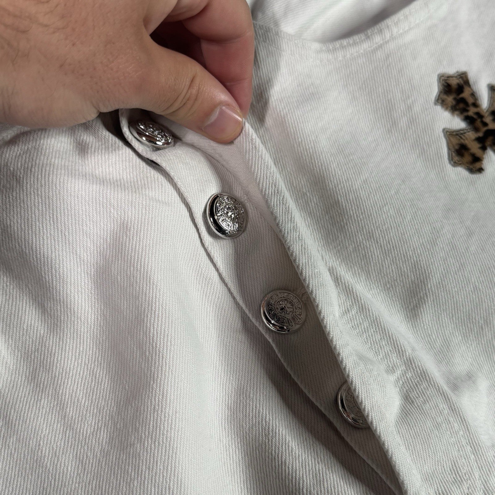 Chrome Hearts Levi 501 Cheetah Cross Patch Denim Jeans 