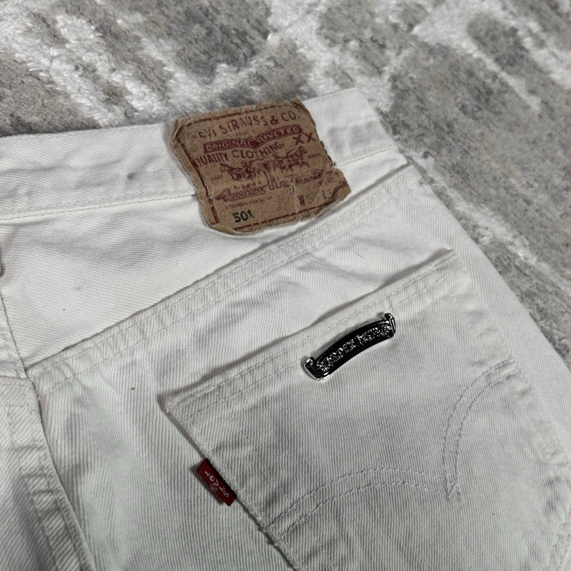 Chrome Hearts Levi 501 Cheetah Cross Patch Denim Jeans 