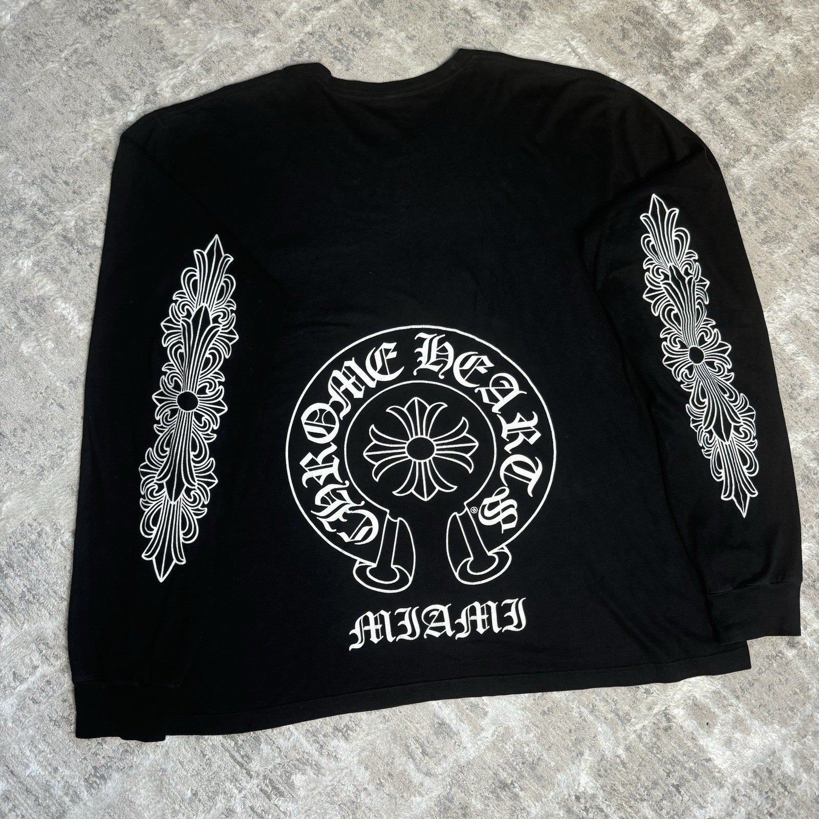 Chrome Hearts Miami Exclusive Floral Sleeve Horseshoe Tee Shirt 