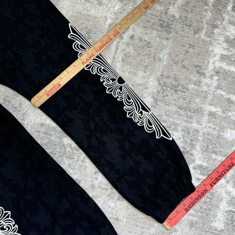 Chrome Hearts Cemetery Allover Cross Print Logo Floral Sweatpants 