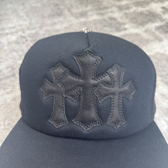 Chrome Hearts Leather Triple Cross Patch Trucker Hat 