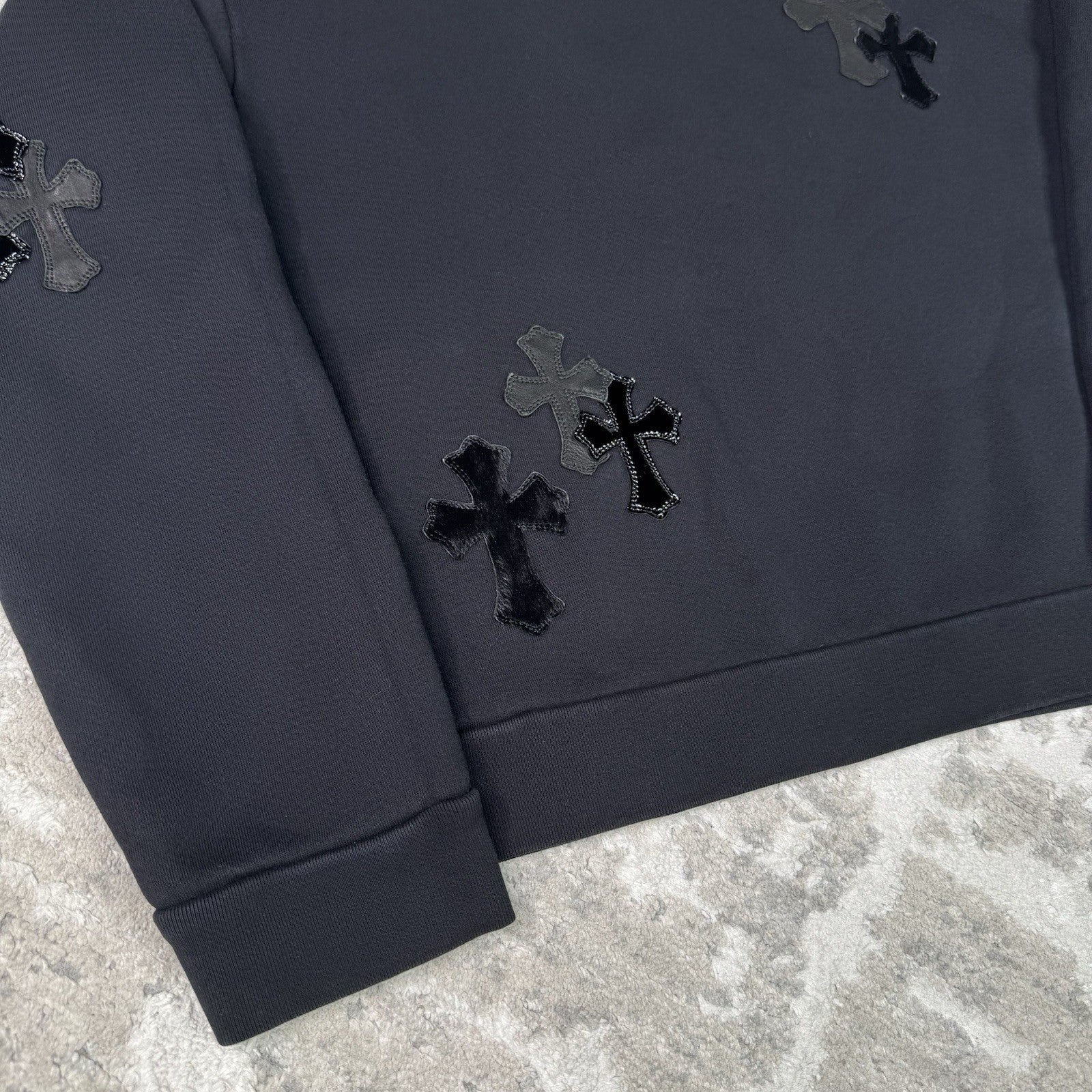 Chrome Hearts Leather Multi Cross Patch Pullover Crewneck Sweatshirt 