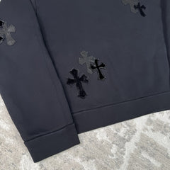 Chrome Hearts Leather Multi Cross Patch Pullover Crewneck Sweatshirt 