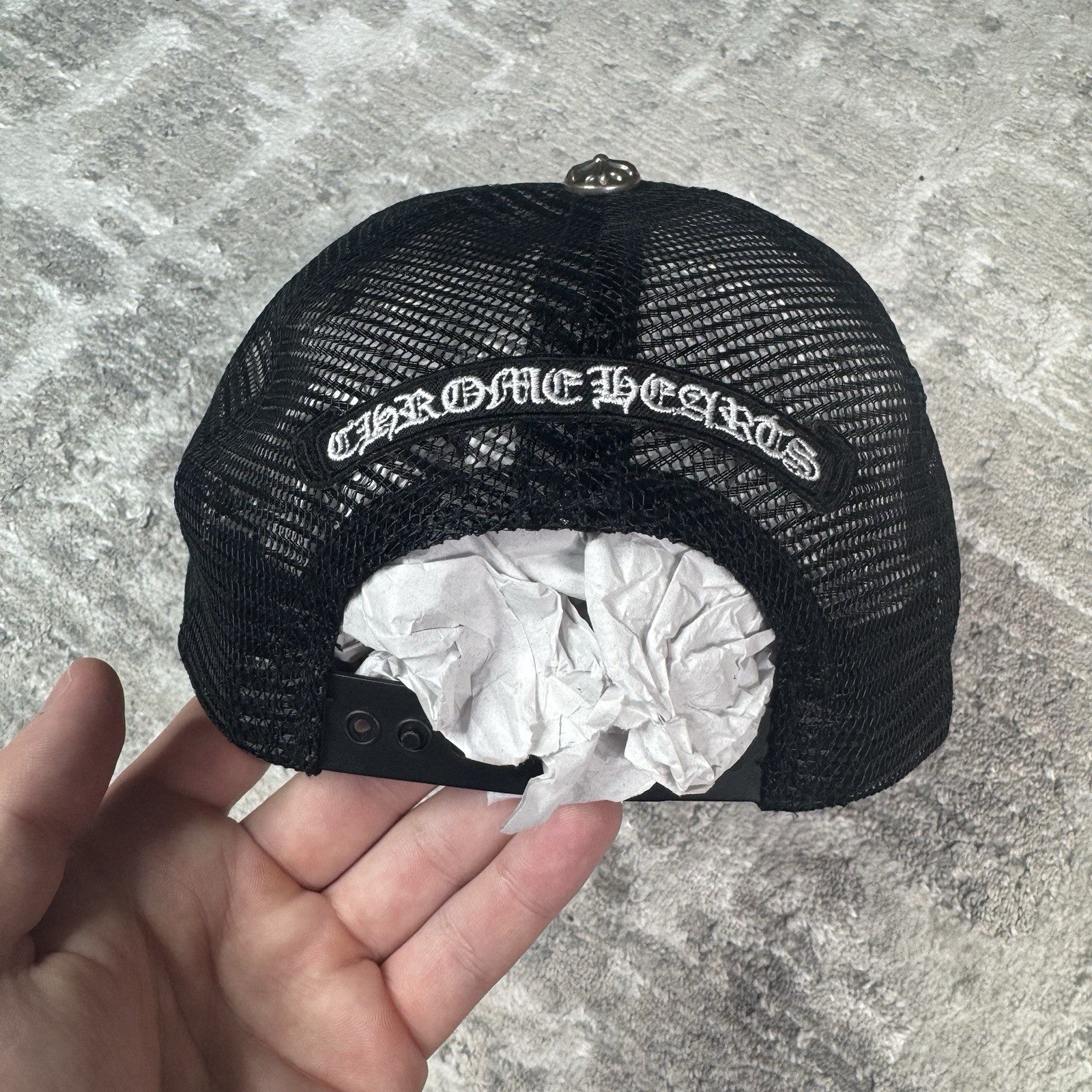 Chrome Hearts Cemetery Lesther Triple Cross Patch Trucker Hat