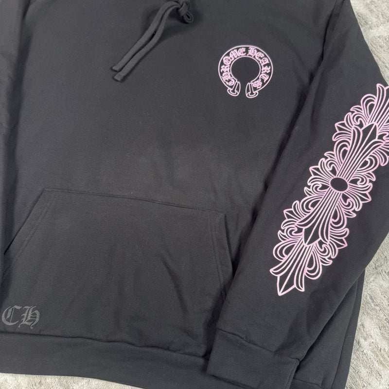 Chrome Hearts Friends And Family Pink Glitter Floral Pullover Hoodie