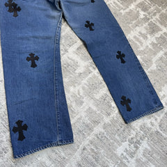 Chrome Hearts Levi 501 Leather Patch Cross Denim Jeans 