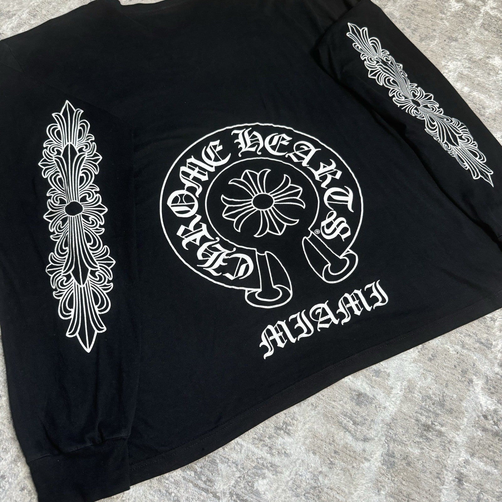 Chrome Hearts Miami Exclusive Floral Sleeve Horseshoe Tee Shirt 